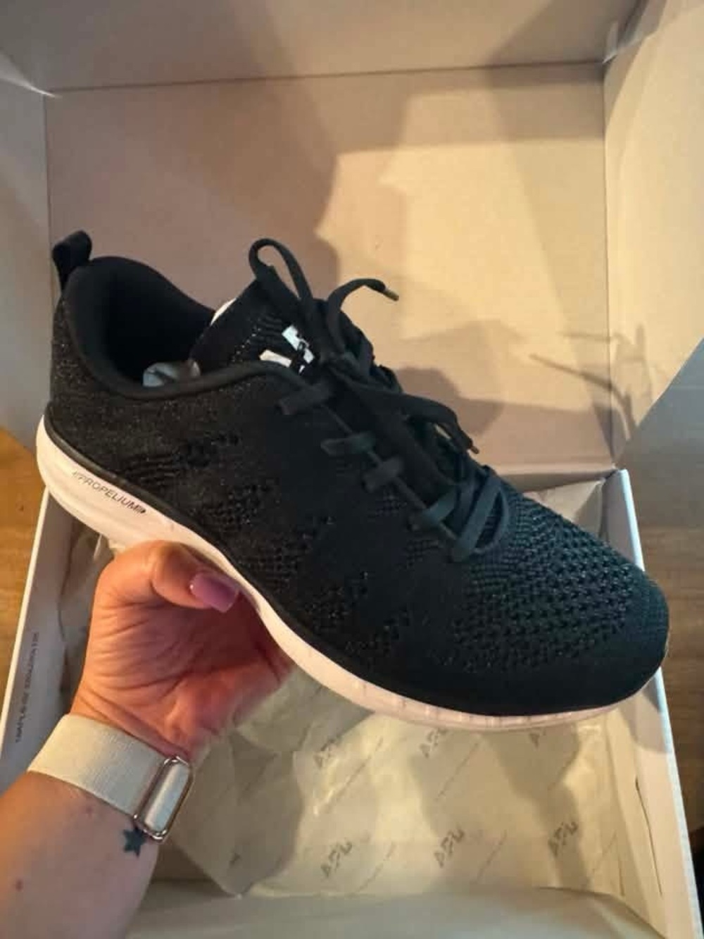 APL Techloom Pro Men's Black Knit Athletic Sneakers with White sole